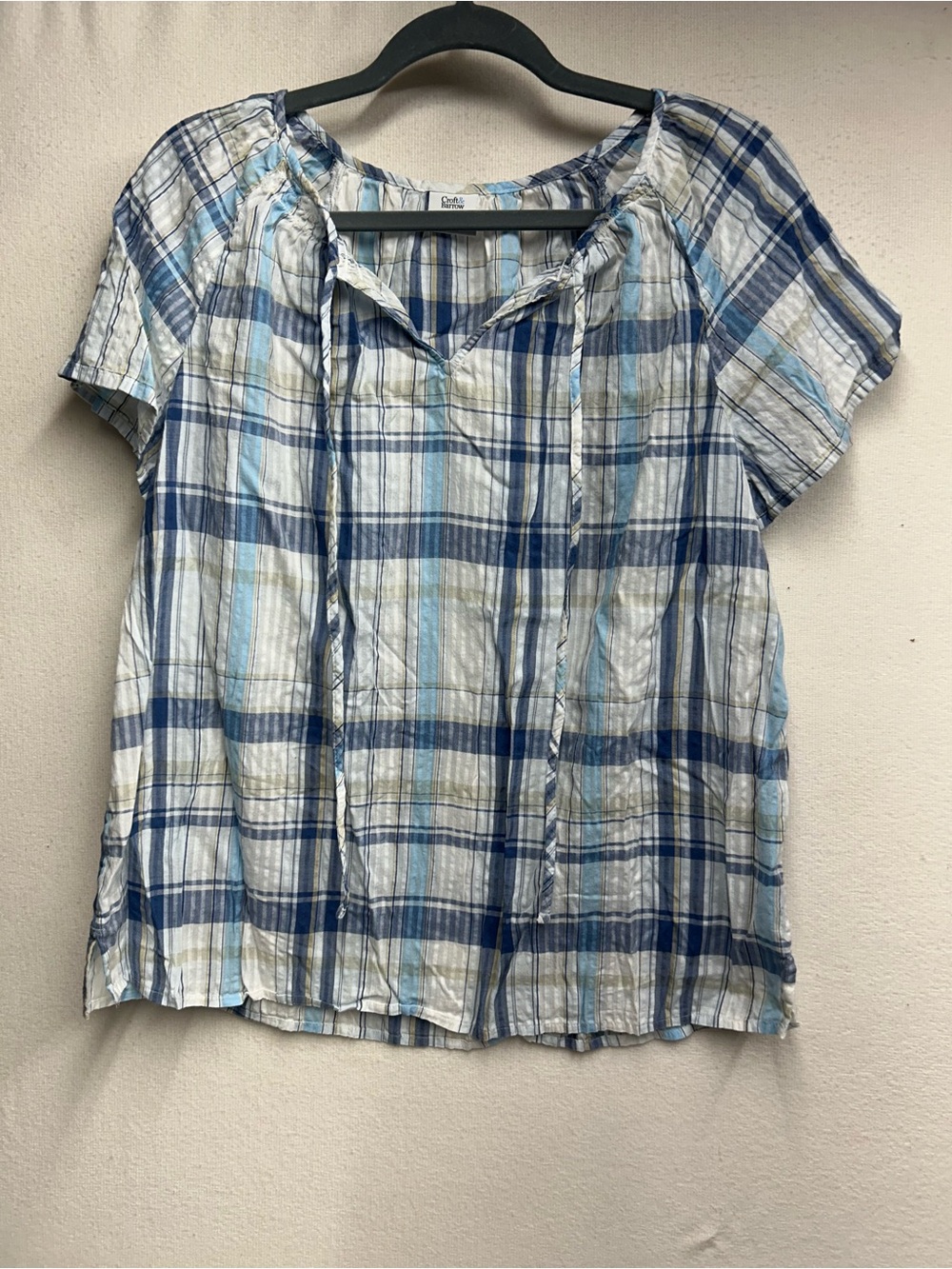 croft & barrow Blue Plaid Tie-Front Short-Sleeve Blouse
